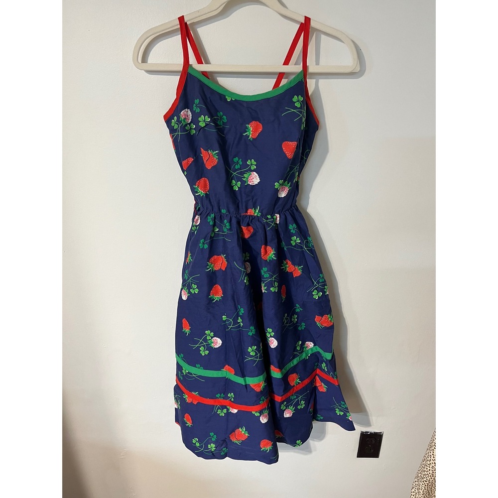 Jenni Vintage Strawberry Clover Print Sundress Navy Blue Red Green Size 5/6
